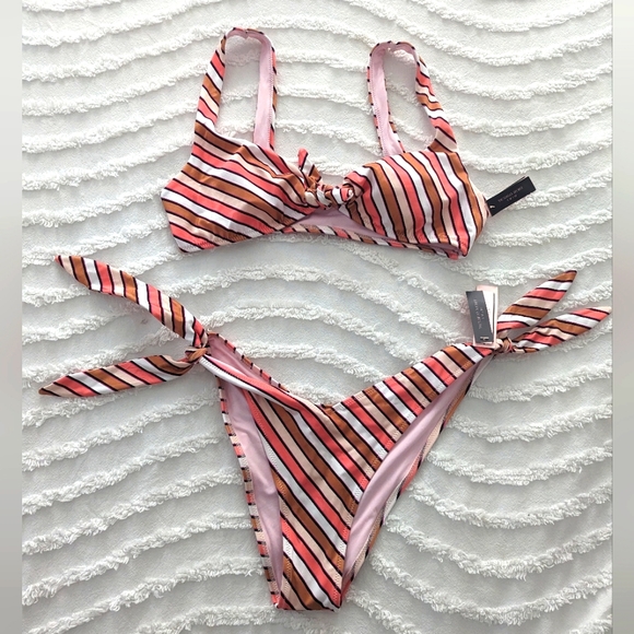 NWT Victoria Secret Bikini, Size Small (top & bottom), Pink Stripes - Picture 1 of 5